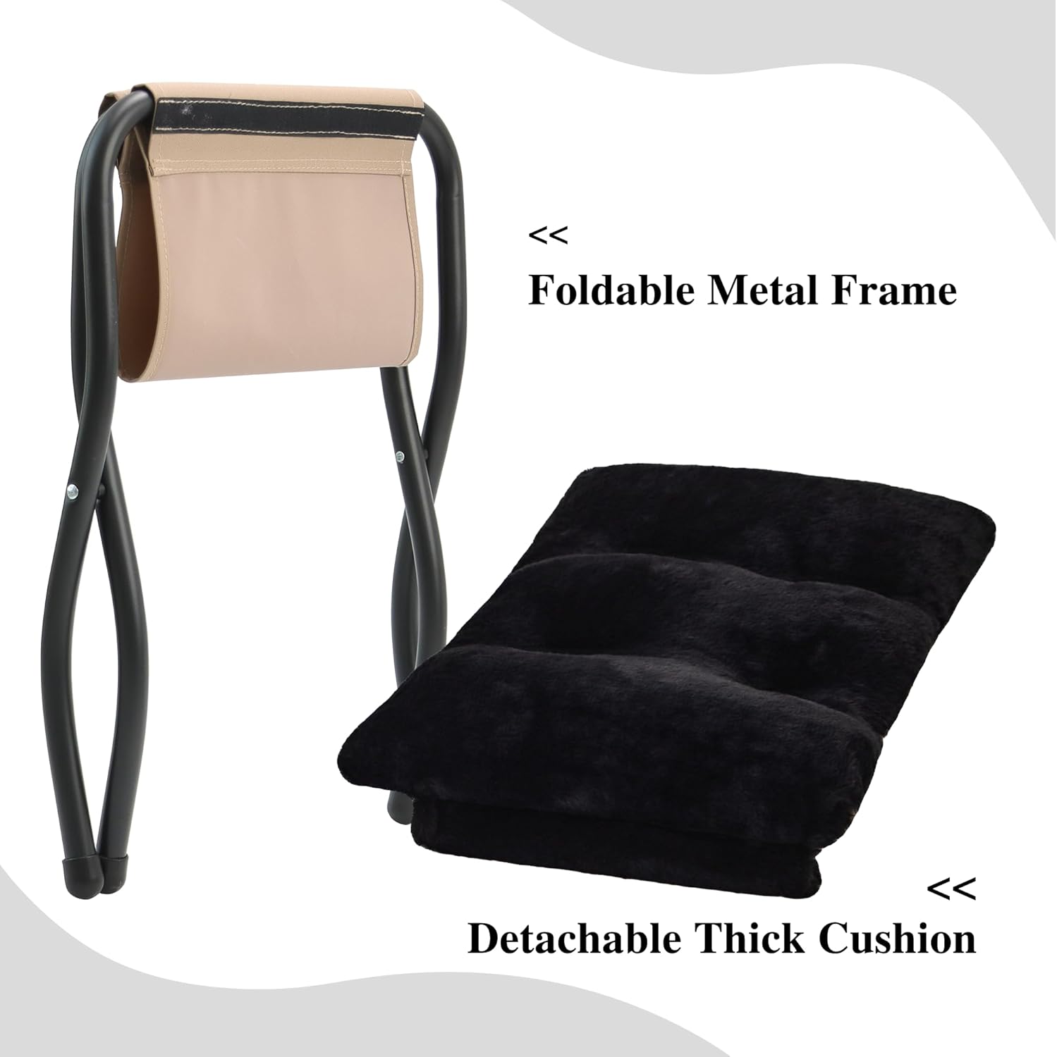 15"(H) Folding Ottoman, Foldable Footrest Stool, Portable Small Foot Stool for Couch, Collapsible Foot Rest Ottoman for Sofa, Accent Padded Ottomans for Living Room, Bedroom, Black