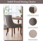Beige Pattern Upholstered Dining Chairs Set of 4, Farmhouse Kitchen Chairs | Nailhead trim; solid wood legs; breathable fabric; high back; easy assembly; heavy duty dining chairs 400 lb capacity