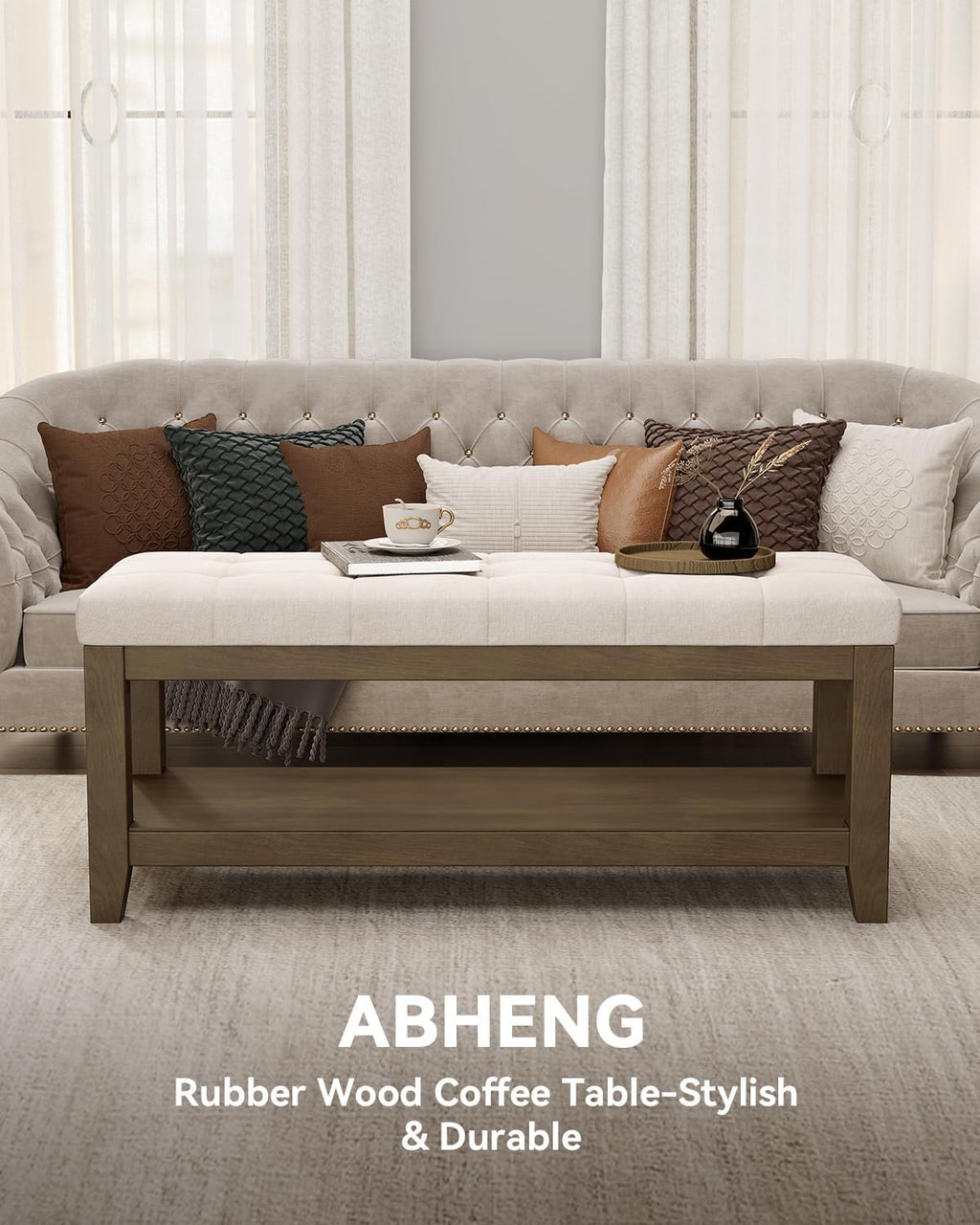 ABHENG Solid Rubber Wood Shoe Bench, Soft Chenille Material Upholstered Seat, 770LB Load Capacity, Multi-Storage for Entryway/Bedroom/Living Room, Vintage Style, 43.3"x15.7"x17.7", White,UASND65W