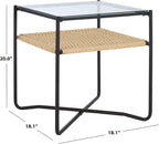 SAFAVIEH Home Collection - Omaka Square End Table, Black Metal Frame with Glass Top and Natural Woven Shelf (ACC2325A)