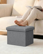 PINPLUS Button Tufted Folding Linen Storage Ottoman 16.5", 36L Collapsible Storage Cube with Lid, Supports 250 lbs, Fabric Foot Rest Ottoman for Living Room, Bedroom, Entryway,Grey