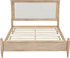 Merax Queen Size Solid Wood Platform Bed Frame, Upholstered Headboard & Classic Spindle & with Fabric Panel, No Box Spring Needed, 500 lbs Capacity Timeless Traditional for Bedroom, Natural