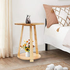 Small Round Side Table, 2-Tier End Table with Storage Shelf, Modern Couch Bedside Table for Living Room Bedroom Apartment Office (Burlywood)
