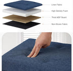 Sweetcrispy 43 Inch Folding Storage Ottoman Bench, Ottoman with Storage | Large Hidden Storage Chest with Padded Seat, Foot Rest Stool, End of Bed Bench for Bedroom, Living Room, Linen Fabric, Blue