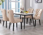 EALSON Modern Dining Chairs Set of 8 Mid Century Leather Dining Room Chairs with Wood Legs Tufted Upholstered Kitchen Side Chairs with Nail Head Trim for Dining Room/Living Room, Beige with Ring