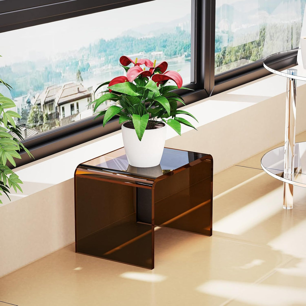 Acrylic Step Stool Small Clear Acrylic Foot Stool for Bathroom Bedroom Kitchen with Non-Slip,Holds Up to 250lbs (Dark Brown, 12.6'' x 9'' × 9.8'')