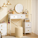 3IngSeagulls White Vanity Desk Without Mirror, Small Makeup Desk with 4 Fabric Drawers, 33.5 Inches Dressing Table with Storage, Vanity Table for Bedroom with Hook, White
