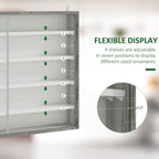 HOMCOM 5-Storey Wall Shelf Display Cabinet, Shot Glass Display Case, Glass Curio Cabinet with 2 Glass Doors and 4 Adjustable Shelves, Grey and White