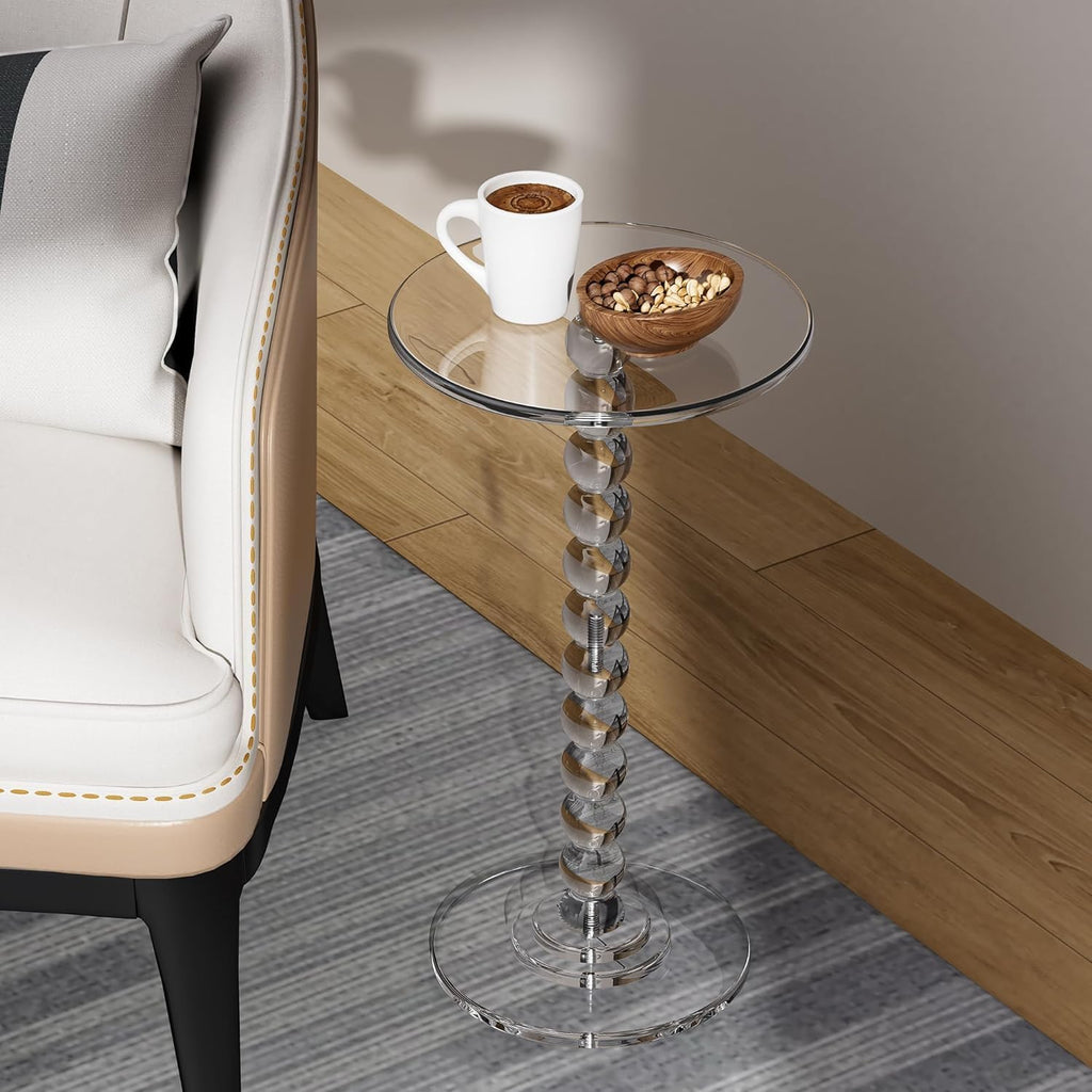 Acrylic Side Table, End Table Round Top with Solid Post for Living Room, Bedroom, Balcony, Easy Assembly,Clear,One Size