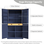 LUMISOL 71" Tall Kitchen Pantry Storage Cabinet with Doors and Shelves, Wood Farmhouse Freestanding Storage Cabinets with Drawers and Adjustable Shelves for Kitchen Storage, Blue