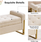 67" End of Bed Storage Bench King Size, Bench for Bedroom Foot of Bed, Upholstered Teddy Storage Ottoman with Gold Legs for Window Living Room, Teddy Beige
