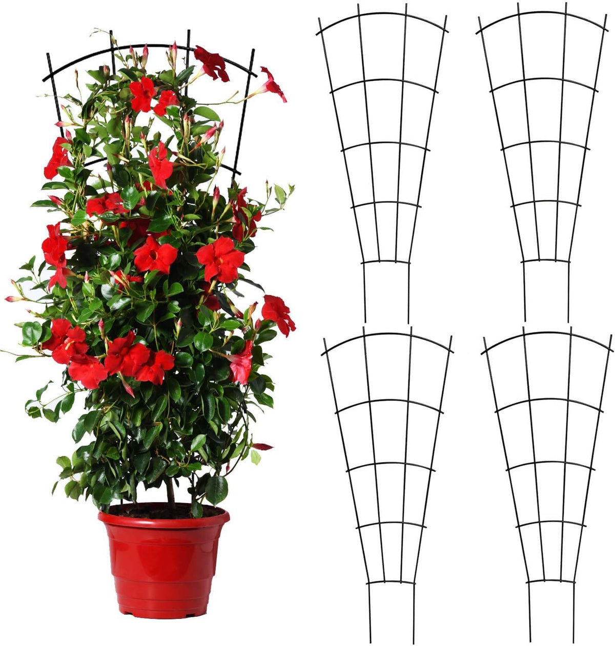 4 Pack 32'' Indoor Plant Trellis for Potted Plants, Metal Garden Trellis for Climbing Plants Outdoor, Black Coated Flower Pot Trellis for Climbing Plants Houseplants Vine Ivy