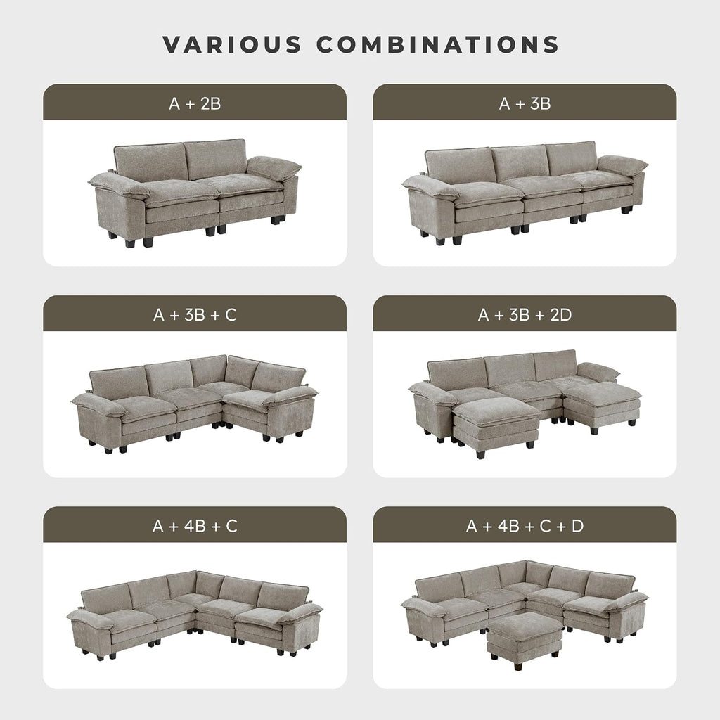 Lexicon Chenille Upholstered Rectangle Ottoman, Foot Stool, Black Faux Wood Feet, Durable Frame, Large Padded, Modular Sectional Couch Add Ons for Living Room, Bedroom, Assembly Required, Dark Pewter