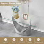 Luxury Silver Glass Console Table, Modern 47" Rectangle Entryway Table with Mirrored U-Shape Stainless Steel Base, Clear Glass Sofa Tables Behind The Couch Hallway Tables for Living Room