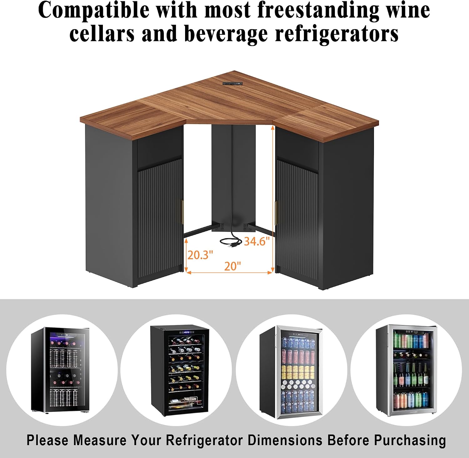 GDLF Corner Coffee Bar with Fridge Space, L Shaped Liquor Cabinet,Black | L-Shaped Countertop, Wine Glass Rack, Adjustable Shelves, Drawer Storage, Power Outlet, Coffee Station for Home & Kitchen