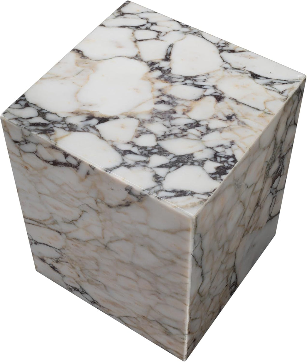 HomeRoots 20" Ivory Marble Square Block End Table
