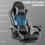 Ergonomic Gaming & Office Chair, Footrest, Racing Design Black/Grey | PVC with headrest,lumbar, Adjustable Height recliner for adults 2D-Linkage Armrests for 300LBS