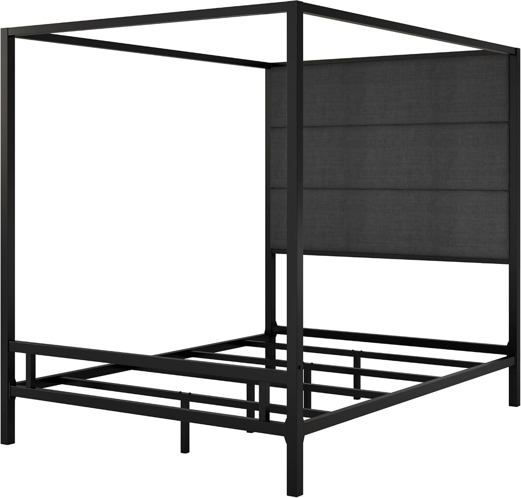 Queen Size Modern Black Canopy Bed with Tall Headboard