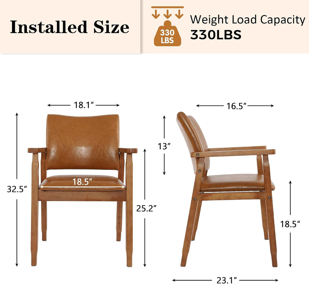 NOBPEINT Mid-Century Modern Dining Chairs with Armrest Set of 2, PU Leather Upholstered Dining Room Chairs with Solid Wood Frame, Walnut Kitchen Armchairs for Kitchen Living Room Restaurant, Brown