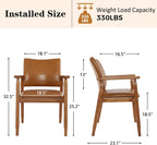 NOBPEINT Mid-Century Modern Dining Chairs with Armrest Set of 2, PU Leather Upholstered Dining Room Chairs with Solid Wood Frame, Walnut Kitchen Armchairs for Kitchen Living Room Restaurant, Brown
