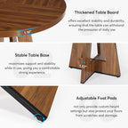 Lailang 47 Inch Dining Table, Round Kitchen Table, Dining Room Table for 4, Rustic Wood Dinner Table, Small Apartment Dining Table, Modern Kitchen Table, 47 x 47 x 30 Inch, Brown