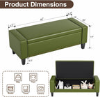AKMAKM 49''W Storage Ottoman Bench, 30 Gallons End of Bed Bench, Faux Leather, Mid Century Modern, Upholstered Bench with Storage and Seat for Entryway, Living Room, Holds up to 350 lb, Green