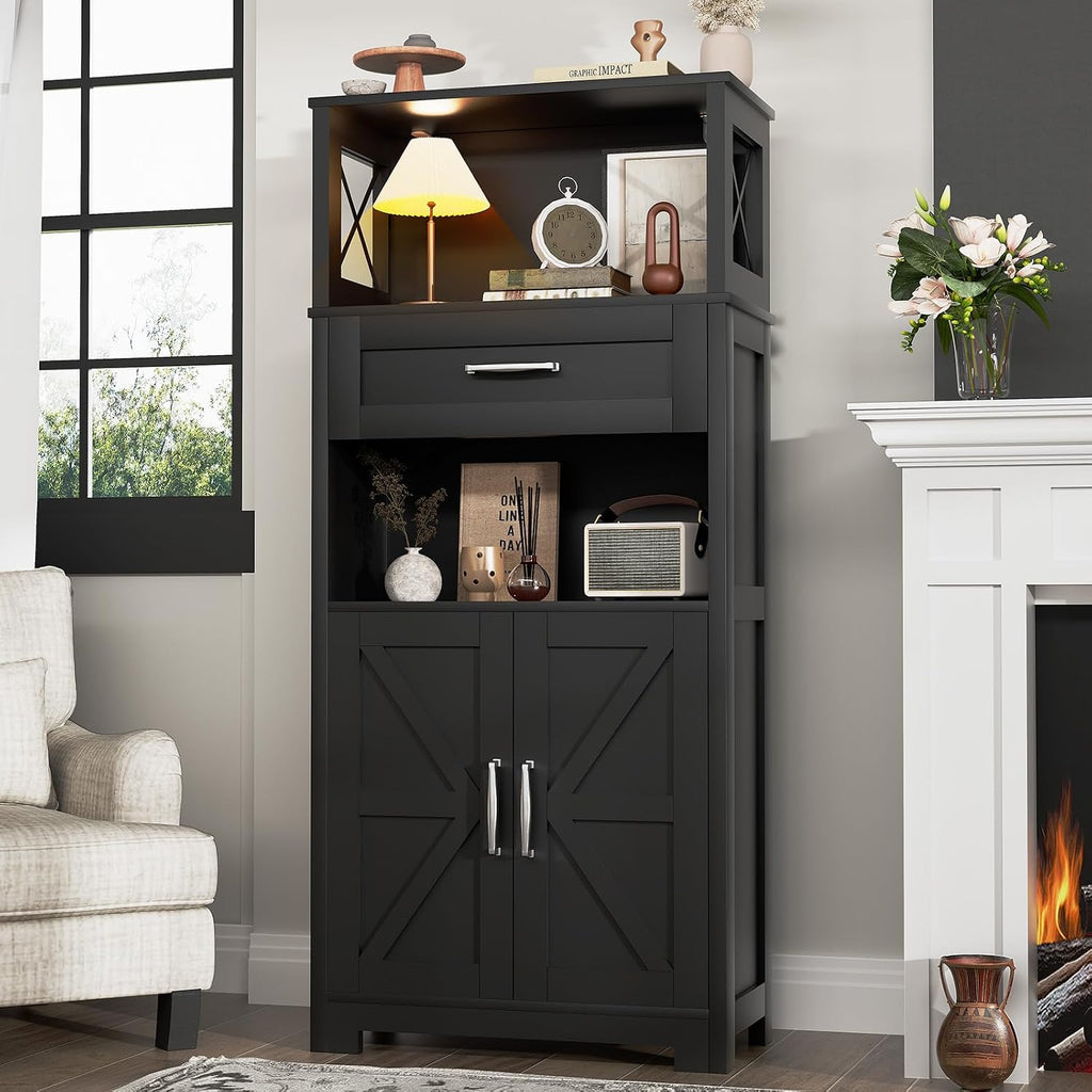 kepptory 55" Tall Farmhouse Kitchen Pantry Cabinet, Rustic Wood Storage Cupboard with Doors, Shelves & Drawer, Ash Grey for Kitchen & Dining Room
