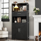 kepptory 55" Tall Farmhouse Kitchen Pantry Cabinet, Rustic Wood Storage Cupboard with Doors, Shelves & Drawer, Ash Grey for Kitchen & Dining Room