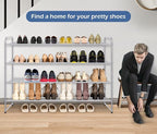 KEETDY 4-Tier Long Shoe Organizer for Closet Floor, Wide Shoe Rack for Closet, Stackable Shoe Rack for Entryway Metal Shoe Shelf for 30 Pairs Men Sneakers with Wire Grid for Bedroom, Grey