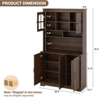 70.9" Tall Kitchen Pantry Cabinet with Glass Doors and Hutch, Freestanding Storage Cupboard with 5 Cabinets, Open Shelves & Inner Door Spice Racks, Multi-Purpose Organizer for Dining Room, Kitchen