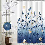Eucalyptus Shower Curtain, Ombre Floral Leaves Plant Washable Fabric Bath Decor with 12 Hooks 72x72 inches, Navy Blue