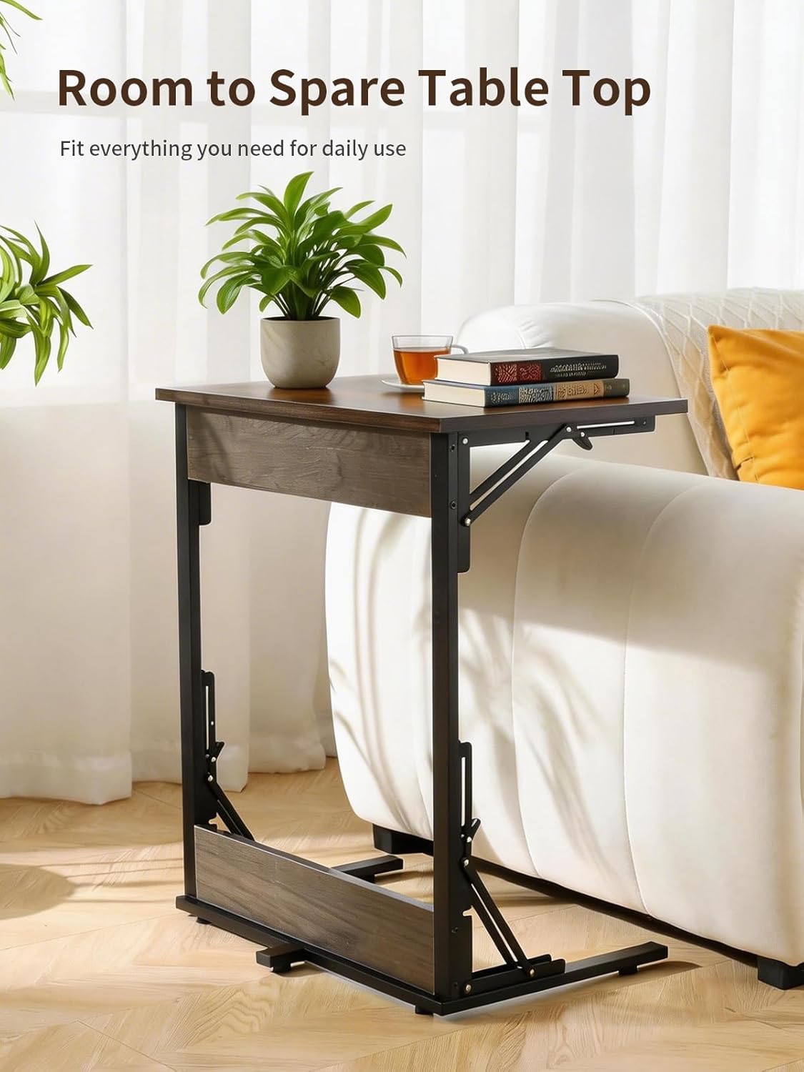 Upgraded 24" Folding C Shaped End Table, Small Sofa Side Laptop Desk, Couch TV Tray Table for Living Room, Bedroom (2, Grey)