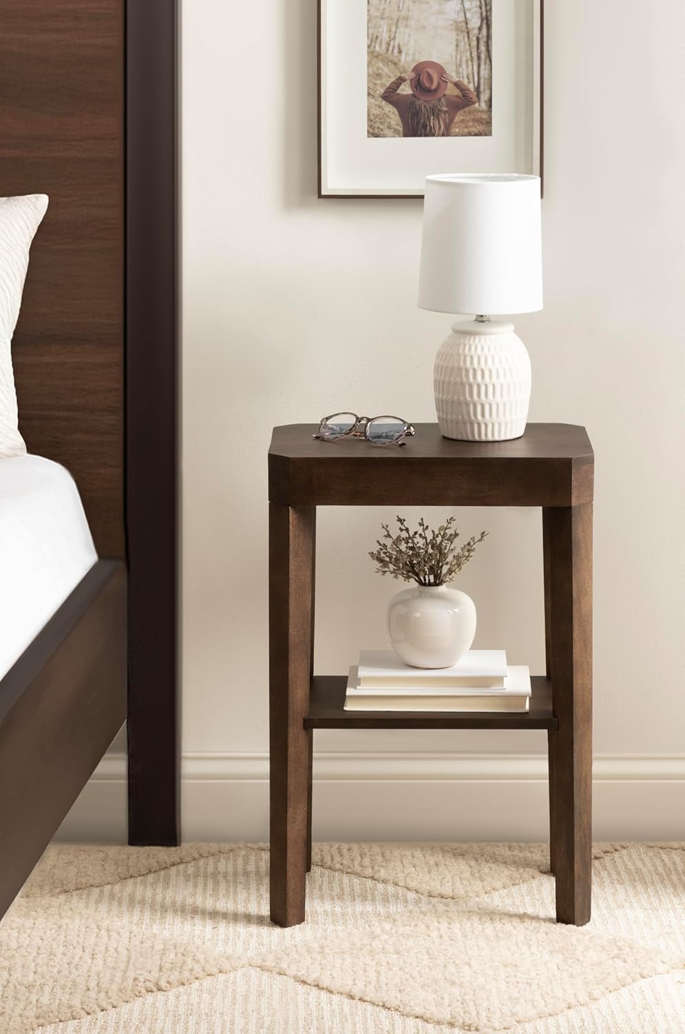 Kate and Laurel Talcott Modern Rectangle Wood Side Table, 16 x 10 x 25, Dark Brown, Transitional Decorative Two-Tier End Table for Use as a Bedroom Nightstand or Living Room Accent
