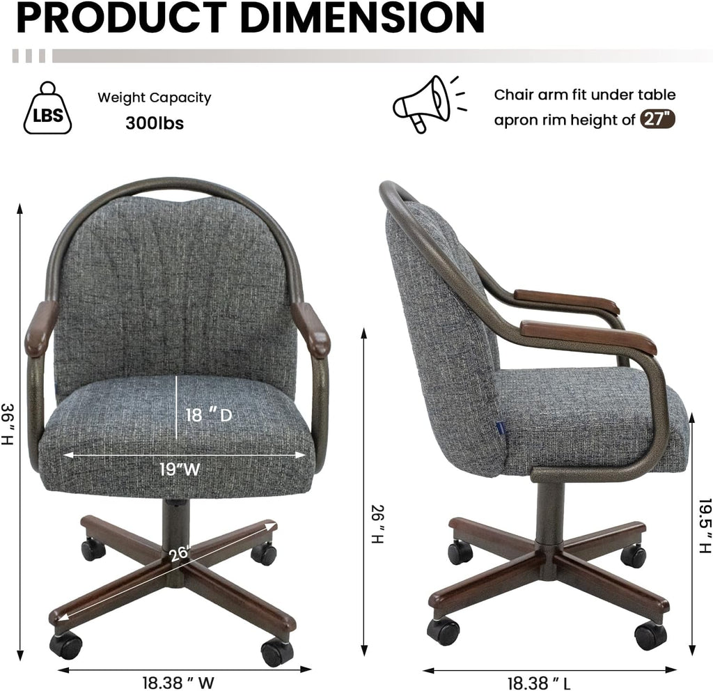 Chromcraft Medina Swivel-Tilt Caster Dining Chair - Walnut - Indigo - 4pc | Ultra‑comfy swivel‑tilt dining chair with soft wheels and sturdy support, perfect for dining rooms and home office use