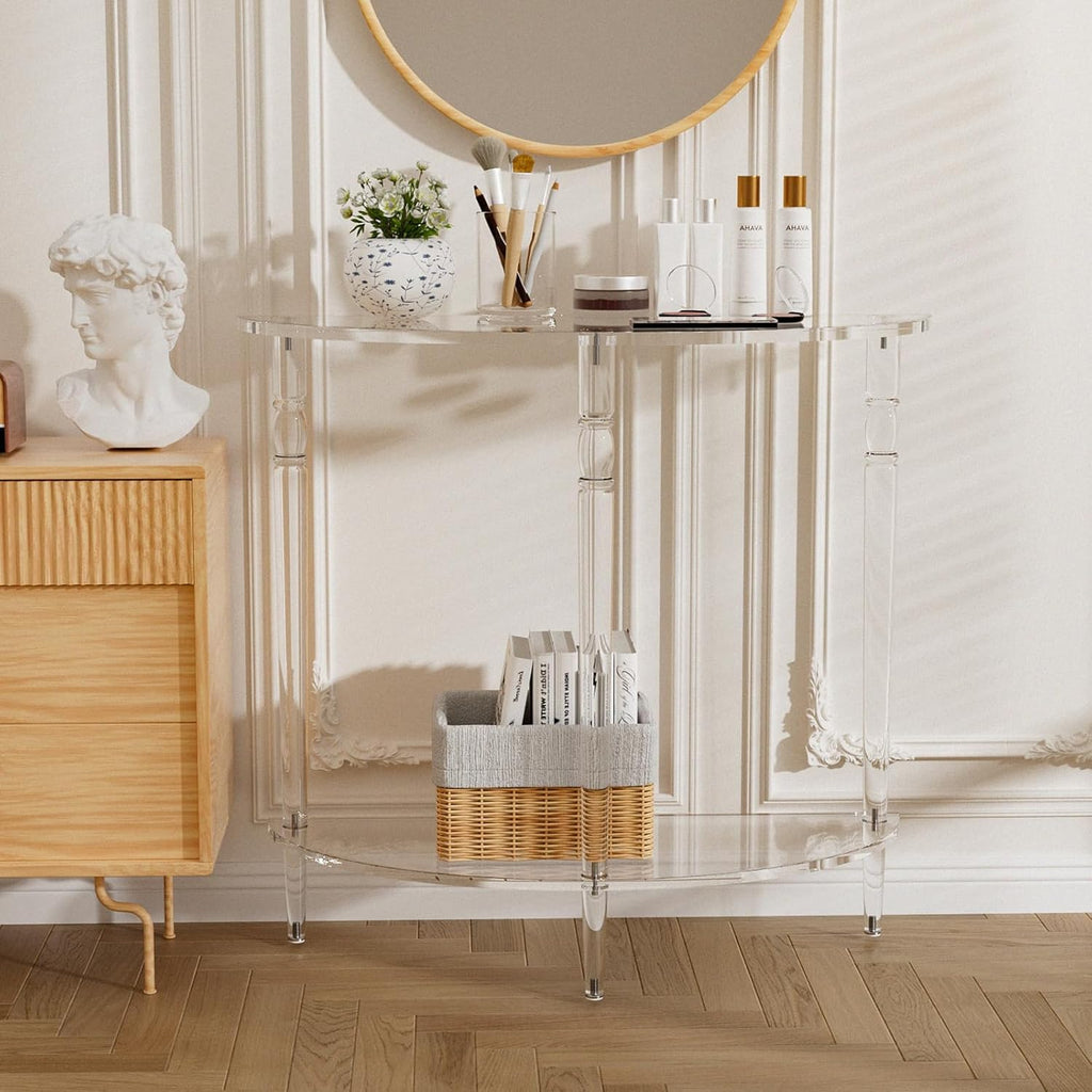 Acrylic Console Table, Half Moon, Entryway Table, Narrow Side Table, End Table, Sofa Table, 31.5L x 11.8W x 31.8H inch Thickened 0.59 inch