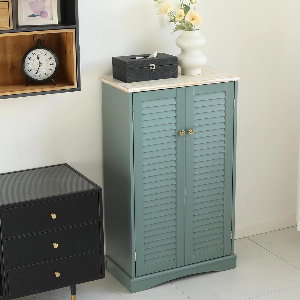 Farmhouse Sideboard Cabinet - Versatile Storage for Kitchen, Buffet Living Room, Hallway, Shoe & Bathroom - 22" W x 11.75" D x 36.75" H, Teal