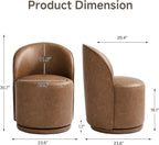 Swivel Barrel Dining Chairs, Faux Leather Upholstered Round Dining Chairs, 360° Swivel Vanity Chair Comfy Armless Accent Makeup Chair for Dining/Living Room Makeup Room, Brown
