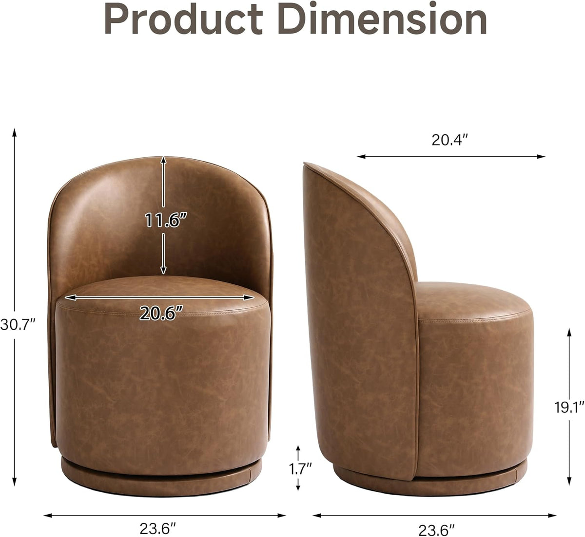 Swivel Barrel Dining Chairs, Faux Leather Upholstered Round Dining Chairs, 360° Swivel Vanity Chair Comfy Armless Accent Makeup Chair for Dining/Living Room Makeup Room, Brown