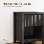 SICOTAS Fluted Night Stand Set of 2, Modern Nightstands with Drawer | Farmhouse Bedside Table with Storage Shelf, Large End Tables Bed Side Tables for Bedroom, Black Oak