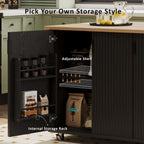 Kitchen Island with Storage with Drop Leaf with Storage and Dining Table, Kitchen Island with Drop Leaf with Wheels Towel Rack， for Kitchen, Dining Room, Black