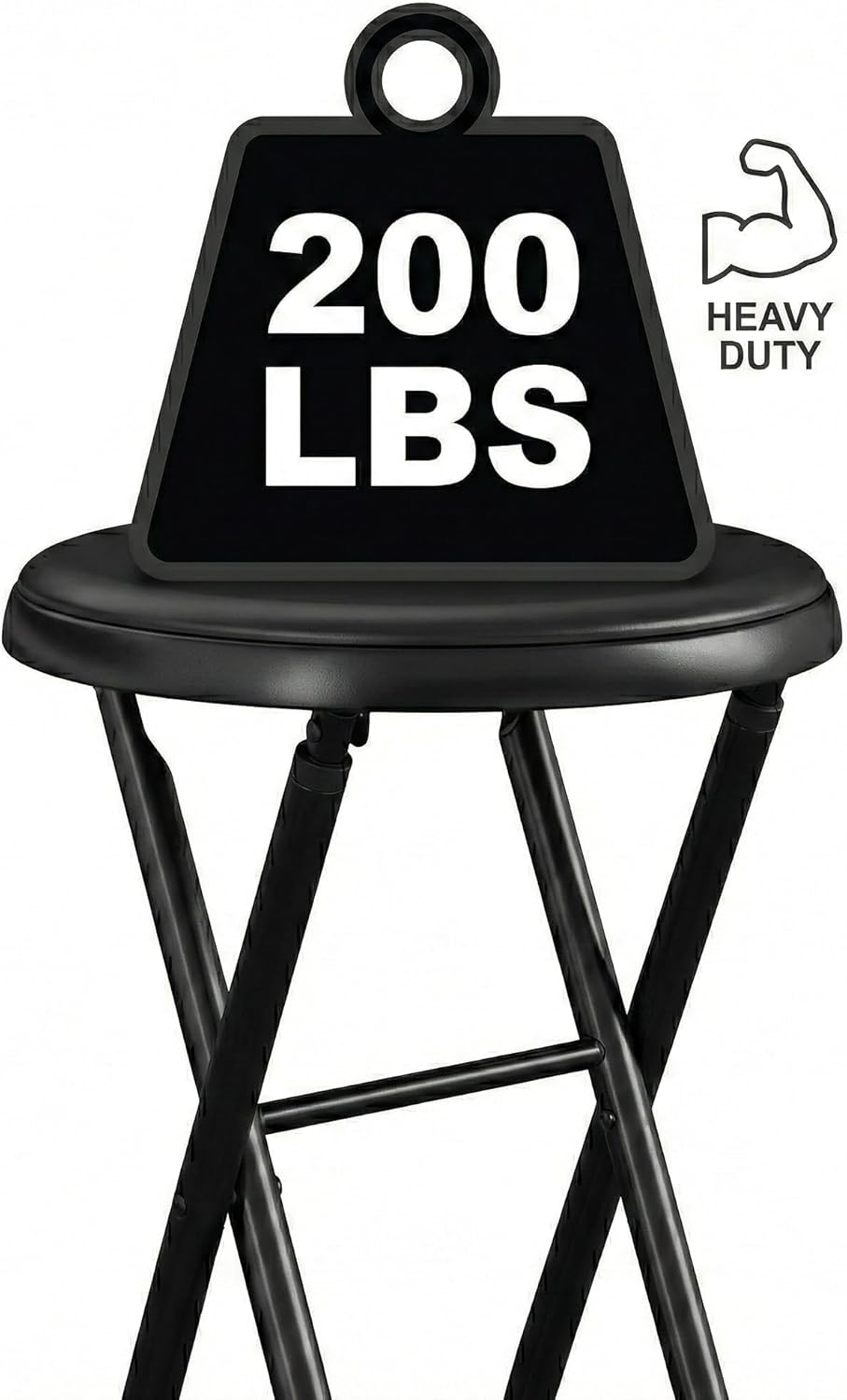 24 Inch Folding Stool Chair, Black Foldable Stool for Adults Portable, Lightweight Collapsible Bar Stool with Padded Seat, Compact Fold Up Stool for Parties, Weddings, Indoor Outdoor Use