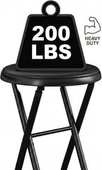 24 Inch Folding Stool Chair, Black Foldable Stool for Adults Portable, Lightweight Collapsible Bar Stool with Padded Seat, Compact Fold Up Stool for Parties, Weddings, Indoor Outdoor Use