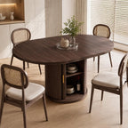47 63" Extendable Round Wooden Dining Kitchen Table | 4-8 Seat Height Adjustable Shelf,23.6" Dust-Proof Storage Sturdy Pedestal Base,1.2" MDF Tabletop, Apartment,Natural