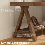 RowyPoey 51" Solid Wood Bench, Long Farmhouse Entryway Bench with Storage Shelf, Triangular Leg Design, Narrow Rustic Benches for Hallway, Bedroom, Dining, Kitchen