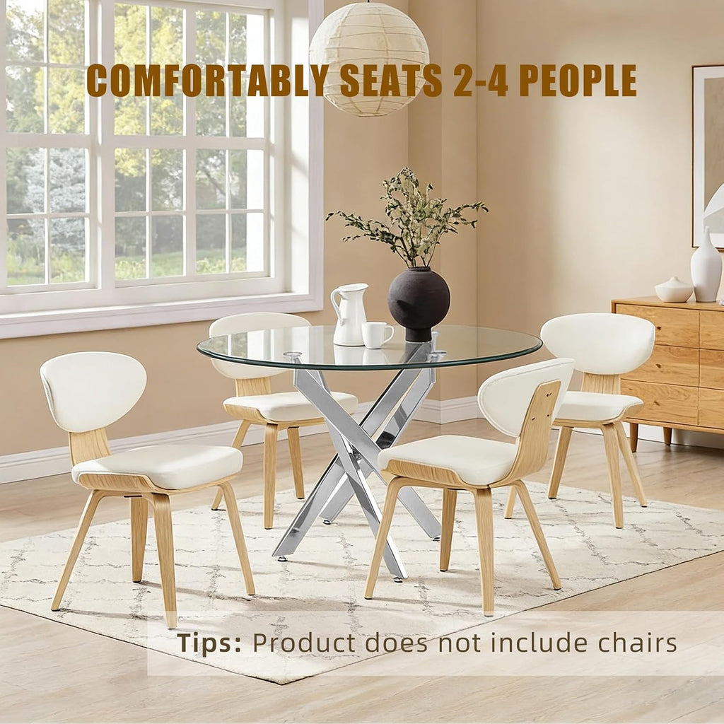 35.4 Inch Glass Dining Table for 4, Modern Round Kitchen Table with Silver Legs, Spacious Dining Room Furniture for Apartments, Studio, and Open Kitchen & Dining Areas