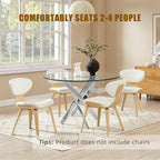 35.4 Inch Glass Dining Table for 4, Modern Round Kitchen Table with Silver Legs, Spacious Dining Room Furniture for Apartments, Studio, and Open Kitchen & Dining Areas