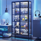 71" H Display Cabinet with Glass Doors,Display Case with LED Sensor Lights,Glass Display Cabinet with Adjustable Shelves and Feet,Display Cabinets for Living Room/Bedroom/Kitchen