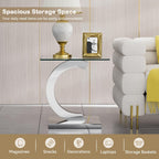 Luxury Silver Glass End Table,Sqaure Sofa Side Table with Shiny Mirrored C-Shape Stainless Steel Base,Clear Glass Accent End Table Bedside Table Nightstand for Living Room Bedroom Office