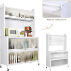 Kitchen Pantry Storage Cabinet with Shelf, Multi-Layer Metal Pantry Cabinet on Wheels, Modern Sideboard for Dining Room, Living Room