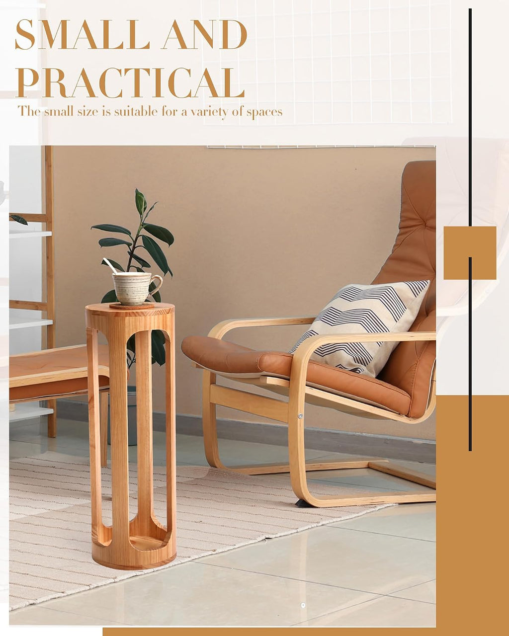 CroBlissful Small End Table 8 x 23 Small Side Table Wooden Round Coffee Drink Desk Burlywood Boho Circle Wood Accent Pedestal Desk for Living Room Plant Stand or Bedroom Nightstand